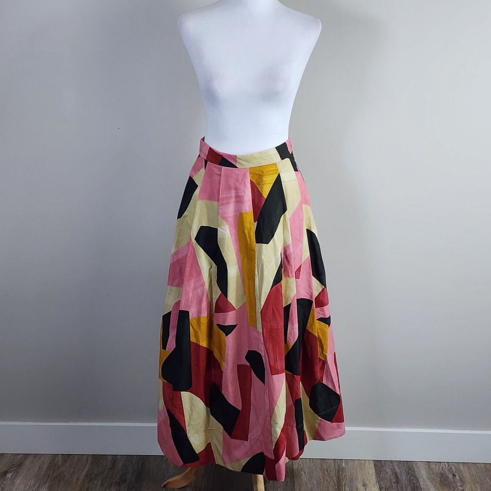 NEW Zara Midi Skirt Womens XS Pleated Cotton Pop Art Cocktail Party Picnic ALine